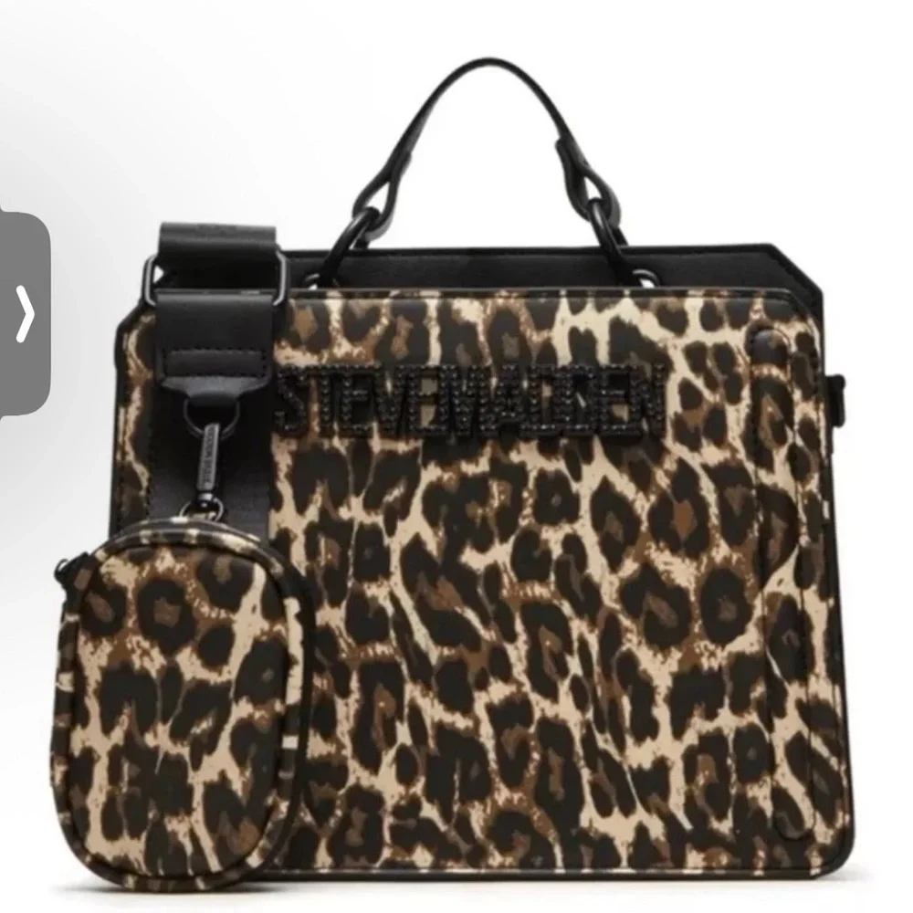 NWT STEVE MADDEN Bevelyn LEOPARD SATCHEL CROSSBODY BAG Black RHINESTONE TIKTOK